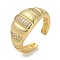 Rack Plating Brass Micro Pave Cubic Zirconia Cuff Finger Rings for Women, Cadmium Free & Lead Free, Long-Lasting Plated, Real 18K Gold Plated, Rectangle, 11mm, Inner Diameter: adjustable