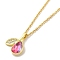 304 Stainless Steel Pendant Necklaces, Brass Micro Pave Cubic Zirconia Pendant Necklaces, Peach, 17.32 inch(44cm) Pendant: 19x15mm