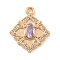 Brass Micro Pave Cubic Zirconia Pendants, Rhombus, Plum, 19.5x16x3.5mm, Hole: 1.8mm