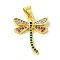 Brass Micro Pave Cubic Zirconia Pendants, Cadmium Free & Nickel Free & Lead Free, Real 18K Gold Plated Dragonfly Charms, Colorful, 21x18.5x3.5mm, Hole: 5x3.5mm