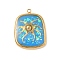 304 Stainless Steel Epoxy Resin with Natural Shell and Sequins Inside Pendants, Rectangle with Sun Charms, Real 18K Gold Plated, PVD Vacuum Plating, Deep Sky Blue, 23x18x2mm, Hole: 1.5mm