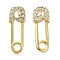 Rack Plating Brass Safety Pin Stud Earrings with Cubic Zirconia, Lead Free & Cadmium Free, Real 18K Gold Plated, 16x5.5mm