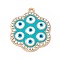 Alloy Enamel Pendants, with Crystal Rhinestone, Flower with Evil Eye Charms, Light Gold, 28.5x24x3mm, Hole: 1.6mm
