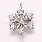 Brass Micro Pave Cubic Zirconia Links, Snowflake, Platinum, 19x12.5x2.5mm, Hole: 1mm