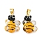 Handmade Lampwork Pendants, Bee Charms, with Golden Tone Brass Findings, Long-Lasting Plated, Gold, 18x13x8.5mm, Hole: 5x4mm