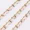 Handmade Brass Curb Chains, with Glass Beads and Spool, Soldered, Real 18K Gold Plated, 3.7x1.5x0.3mm, about 16.4 Feet(5m)/roll