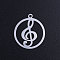 Non-Tarnish 201 Stainless Steel Filigree Charms, Flat Round with Musical Note, Stainless Steel Color, 22.5x19.5x1mm, Hole: 1.5mm