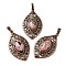 Natural Rhodonite Pendants, Brass Horse Eye Charms, Red Copper, Lead Free & Cadmium Free, 48x28x7.5mm, Hole: 8x5mm
