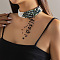 Retro Gothic Acrylic and Imitation Pearl Bloody Round Beaded Milti-strand Choker Necklaces for Women, with Rhinestone Tassel, Cadet Blue, 11.81 inch(30cm)