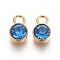 Ion Plating(IP) Glass Rhinestone Charms, March Birthstone Charms, with Real 18K Gold Plated Tone 201 Stainless Steel Findings, Flat Round, Light Sapphire, 10x6x4mm, Hole: 2.3mm