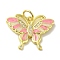 Brass Enamel Micro Pave Cubic Zirconia Pendants, Cadmium Free & Nickel Free & Lead Free, Real 18K Gold Plated Butterfly Charms, with Jump Ring, Pink, 18x23.5x2.5mm, Hole: 4.2mm