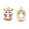 Alloy Enamel Pendants, with Rhinestone, Light Gold, Owl, Medium Purple, 17x11.5x3.5mm, Hole: 2.5mm