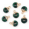 Synthetic Malachite Flat Round/Donut Charms, with Rack Plating Golden Tone Brass Loops, 14x10mm