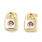 Brass Micro Pave Cubic Zirconia Charms, Cadmium Free & Nickel Free & Lead Free, with Jump Ring, Lock, Real 18K Gold Plated, Pink, 9x5.5x2.5mm, Hole: 1.6mm