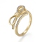 Brass Micro Pave Clear Cubic Zirconia Cuff Rings, Open Rings, Long-Lasting Plated, Bowknot, Real 18K Gold Plated, US Size 6(16.5mm)