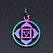 Chakra Theme Ion Plating(IP) 201 Stainless Steel Charms, Laser Cut Pendants, with Jump Rings, Flat Round, Rainbow Color, Muladhara, 13.5x11.5x1mm, Hole: 3mm