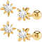 2 Pairs 925 Sterling Silver Micro Pave Clear Cubic Zirconia Flower Cartilage Earrings, with 1Pc Double Sided Suede Fabric Silver Polishing Cloth, Golden, 5x5mm, 2 pairs
