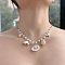 Natural Shell Pendant Alloy Resin & Imitation Pearl Beaded Necklaces for Women, Platinum, Shell Shape, 15.75 inch(40cm)