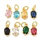 Brass Micro Pave Cubic Zirconia Pendants, Oval Charms, Long-Lasting Plated, Rack Plating, Lead Free and Cadmium Free, with Jump Ring, Mixed Color, 10.5x5.5x3.5mm, Hole: 3.5mm