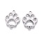 Tarnish Resistant 201 Stainless Steel Pet Links, Manual Polishing, Dog Footprint, Stainless Steel Color, 20x16x1.5mm, Hole: 1.2mm