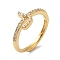 Rack Plating Brass Cubic Zirconia Arabic Letters Adjustable Rings for Women, Cadmium Free & Lead Free, Long-Lasting Plated, Real 18K Gold Plated, 8.1x6.8mm, Inner Diameter: 18.2mm