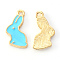 Alloy Enamel Pendants, Rabbit, Light Gold, Cyan, 17x11x1.5mm, Hole: 1.4mm