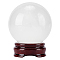 1 Set Natural Crackle Crystal Ball Display Decorations, with Wood Base, Feng Shui Ornaments, Ball: 72.5mm, Base: 55x23mm