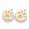Brass Charms, Flat Round with Dog Paw Prints, Nickel Free, Real 18K Gold Plated, 14x12x1mm, Hole: 1mm