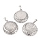 Natural Quartz Crystal Pendants with Hollow Platinum Brass Findings, Flat Round, 33.5x30x6mm, Hole: 8x5mm
