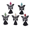 5Pcs 304 Stainless Steel Butterfly with Skull Pendants, with Synthetic Turquoise & Handmade Polycotton(Polyester Cotton) Tassel and Glass, Black, 70~74x44x11mm, Hole: 3mm