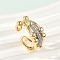 Brass Micro Pave Clear Cubic Zirconia Open Cuff Rings for Women, Cadmium Free & Lead Free, Real 18K Gold Plated, 11.5mm, Inner Diameter: Adjustable