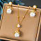 304 Stainless Steel with Plastic Pearl Pendant Necklace & Stud Dangle Earring, Golden, Teardrop, 400mm & 27x10mm
