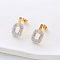 Stainless Steel Oval Dangle Stud Earrings, with Rhinestone, Golden