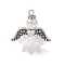Glass Seed Beaded Angel Pendants, with Acrylic Beads Caps & Alloy Wing & 304 Stainless Steel Loop, White, 22.5x20x14mm, Hole: 1.5mm