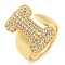 Brass Micro Pave Clear Cubic Zirconia Letter Open Cuff Ring for Women, Real 18K Gold Plated, Letter I, 22.5x19mm, Inner Diameter: 21mm