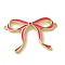 Brass Enamel Connector Charms, Cadmium Free & Lead Free, Bowknot Link, Real 18K Gold Plated, Deep Pink, 21.5x32x3mm, Hole: 1mm