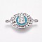 Brass Micro Pave Cubic Zirconia Links, Horse Eye with  Horseshoes, Deep Sky Blue, Platinum, 11x21x2mm, Hole: 1.5mm