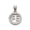 Rack Plating Brass Micro Pave Cubic Zirconia Pendants, Round with Word FE, Lead Free & Cadmium Free, Long-Lasting Plated, Platinum, 15.5x12.5x2.5mm, Hole: 3.5x5mm