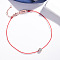 Brass with Cubic Zirconia Flat Round Beaded Bracelet, with Red Cords, Rose Gold, 7-1/8 inch(18cm)