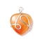 Natural Red Agate Pendants, with Silver Tone Copper Wire Wrapped, Heart, 39~41x30~30.5x8.5~9.5mm, Hole: 4~4.2mm