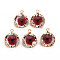 Transparent Glass Pendants, with Brass Prong Settings, Faceted, Flat Round with Evil Eye, Light Gold, Brown, 17x13x6mm, Hole: 1.8mm