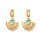Golden Stainless Steel Fan Dangle Hoop Earrings, Fan: 24.4x28mm