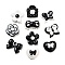 Opaque Resin Decoden Cabochons, Bow/Flower/Heart-Shaped, Mixed Shapes, White, Black, 16.5~22.5x20~27.5x6~9.5mm