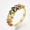 Adjustable Brass Micro Pave Cubic Zirconia Finger Rings, Golden, US Size 7 1/4(17.5mm)
