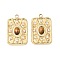 Faceted Natural Tiger Eye Pendants, Rectangle Charms, with 304 Stainless Steel Settings and ABS Plastic Imitation Pearl, White, Real 18K Gold Plated, 24x15.5x4mm, Hole: 2mm