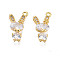 Brass Micro Pave Cubic Zirconia Charms, Cadmium Free & Nickel Free & Lead Free, Real 18K Gold Plated, Rabbit, Clear, 15x8.5x4mm, Hole: 1mm