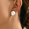 Fashionable Brass Half Round Stud Earrings, with Imitation Pearl, Golden, 20mm