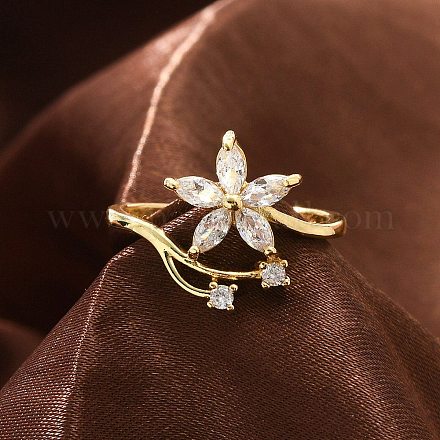 Кольца на палец из латуни с микропаве и кубическим цирконием для женщин RJEW-M027-01G-01-1
