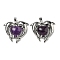 Natural Amethyst Heart Pendants, Rack Plating Brass Dolphin Charms, Platinum, Cadmium Free & Lead Free, 29x32.5x8.5mm, Hole: 8x5mm