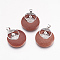 Synthetic Goldstone Pendants, with Platinum Tone Brass Findings, Flat Round with Tree of Life, 32x28x6mm, Hole: 4x5mm